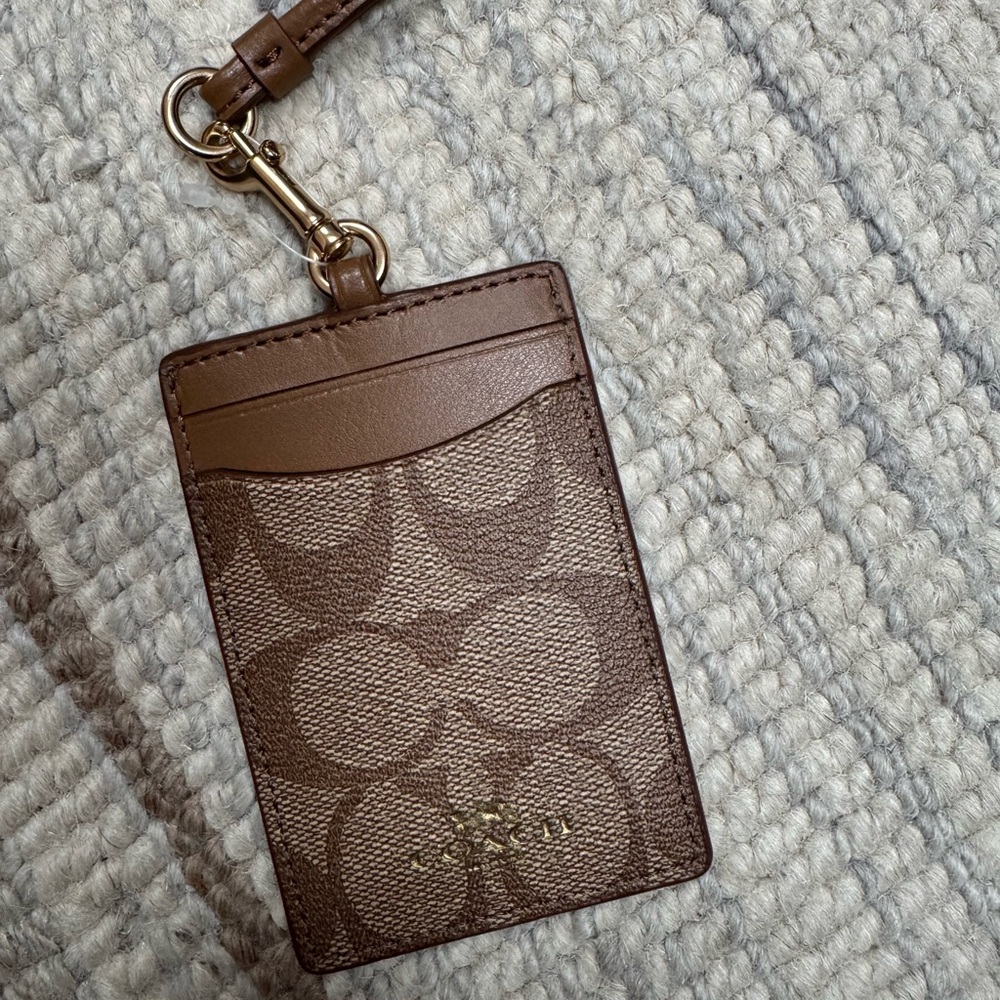 New Coach Brown ID Holder with Gold Clip